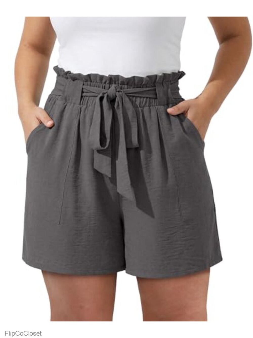 High Waisted Plus Size Casual Shorts with Pockets Drawstring Elastic Waist